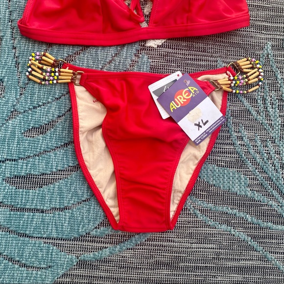 3/$25! Aurea Rio Swimwear Boutique Halter Bikini Top & Brazilian Bottom XL - Picture 2 of 7